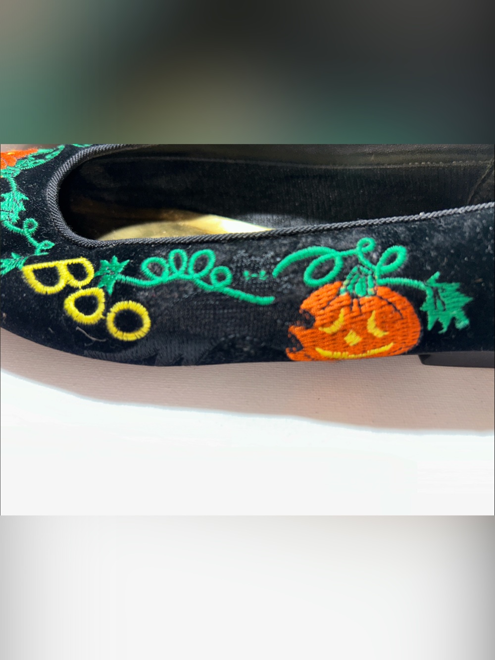 Mootsies Tootsies Halloween Cat Black Boo Ballet Flats Velvet with Embroidery - Picture 8 of 11